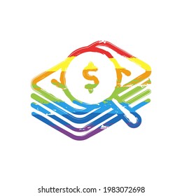 Financial forecast, Analysis and predict, business research, simple icon. Drawing sign with LGBT style, seven colors of rainbow (red, orange, yellow, green, blue, indigo, violet