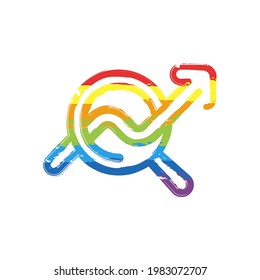 Financial forecast, Analysis and predict, business research, simple icon. Drawing sign with LGBT style, seven colors of rainbow (red, orange, yellow, green, blue, indigo, violet