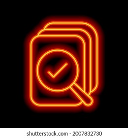 Financial forecast, Analysis and predict, business research, simple icon. Orange neon style on black background. Light linear icon with editable stroke