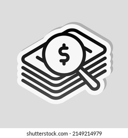 Financial forecast, Analysis and predict, business research, simple icon. Linear sticker, white border and simple shadow on gray background