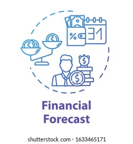 Financial forecast concept icon. Trend statistic. Economy perspective. Wealth and money. Sales increase. Business management idea thin line illustration. Vector isolated outline RGB color drawing