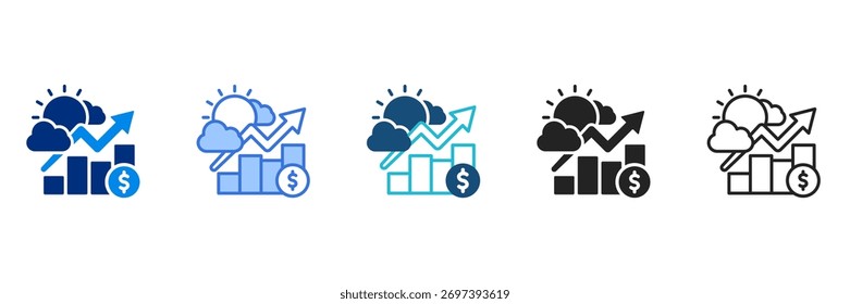 Ícone de Previsão Financeira Definir Ilustração de Vetor de Vários Estilos