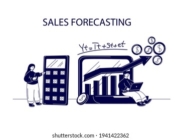 Financial forecast. Money growth forecast. Calculation and measurement of symbolic statistics of improving the company's sales.
Vector illustration
