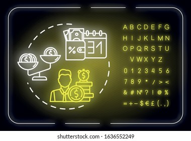 Financial forecast neon light concept icon  Stock sales success  Business management idea  Outer glowing sign and alphabet  numbers   symbols  Vector isolated RGB color illustration