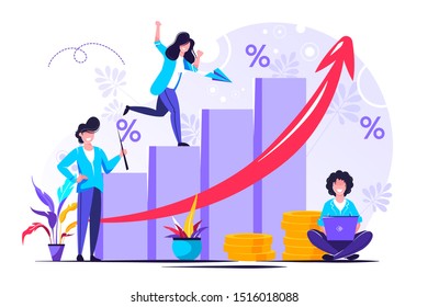 Financial forecast vector illustration. Flat tiny economical persons concept. Money growth prediction and progress report. Symbolic company sales improvement statistics calculation and measurement.