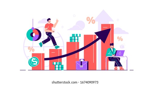 Financial forecast vector illustration. Flat tiny economical persons concept. Money growth prediction and progress report. Symbolic company sales improvement statistics calculation and measurement.