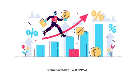 Financial forecast vector illustration. Flat tiny economical persons concept. Money growth prediction and progress report. Symbolic company sales improvement statistics calculation and measurement.