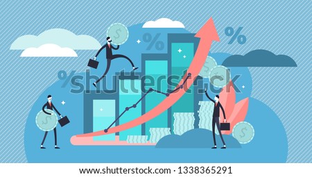 Financial forecast vector illustration. Flat tiny economical persons concept. Money growth prediction and progress report. Symbolic company sales improvement statistics calculation and measurement.