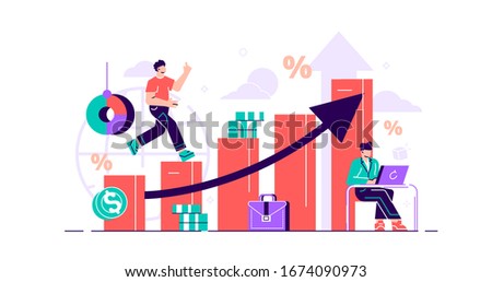 Financial forecast vector illustration. Flat tiny economical persons concept. Money growth prediction and progress report. Symbolic company sales improvement statistics calculation and measurement.