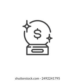 Financial forecasting line icon. linear style sign for mobile concept and web design. Crystal ball with dollar sign outline vector icon. Symbol, logo illustration. Vector graphics