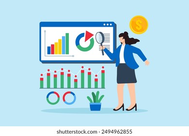 Financial forecasting, predicting revenue and expenses, budgeting and planning, fiscal management concept vector illustration. Business analyst projecting graphs