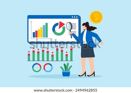 Financial forecasting, predicting revenue and expenses, budgeting and planning, fiscal management concept vector illustration. Business analyst projecting graphs
