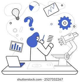 Financial forecasting vector illustration. Planning is architect drawing blueprints for castle financial success and progress Market research is microscope through which financial analysts examine