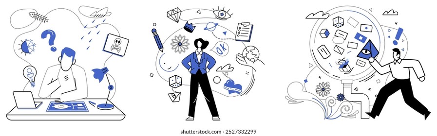 Financial forecasting vector illustration. Statistical analysis is compass aligns businesses with magnetic north financial success Researching markets is map guiding businesses through labyrinth