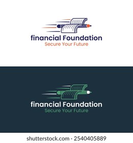 The "Financial Foundation" logo combines an open book and a pencil in motion, symbolizing knowledge, progress, and secure planning for the future.