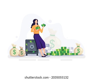 Financial Freedom Concept Illustration Young Woman Stock Vector ...