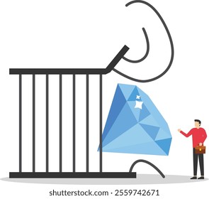 Financial freedom. Diamond is free from restrictions, sanctions and bans. Flat vector illustration.

