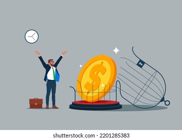Financial freedom. Dollar coin is free from restrictions, sanctions and bans.  Flat vector illustration.