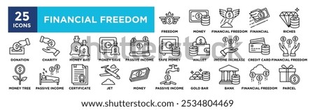 Financial Freedom icon collection set. Containing design  financial, investment, success, freedom, finance, money