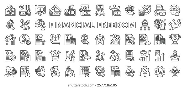 Financial freedom, icon in line design. Financial freedom, wealth, independence, money, investment, savings, success on white background vector. Financial freedom editable stroke icons