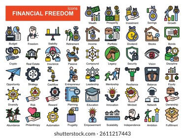 Financial freedom icon pack collection set for business

