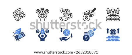 Financial freedom icon set with Financial freedom, Financial independence, Passive income, Financial goals, Wealth building