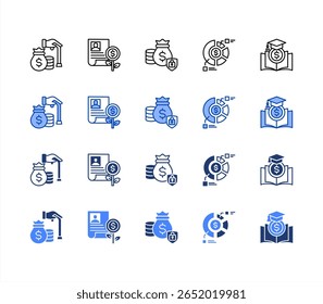 Financial freedom icon sheet multiple style Retirement fund, Investment portfolio, Financial security, Asset allocation, Financial literacy
