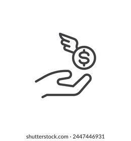 Financial Freedom line icon. linear style sign for mobile concept and web design. Hand and flying money outline vector icon. Symbol, logo illustration. Vector graphics