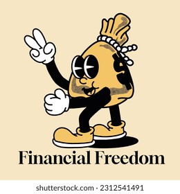 Financial Freedom With Money Bag Groovy Character
