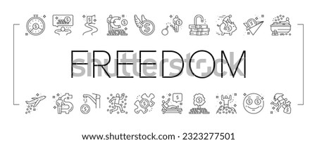 financial freedom money business icons set vector. man free success, happy rich, finance debt, businessman people wealth person relax financial freedom money business black contour illustrations