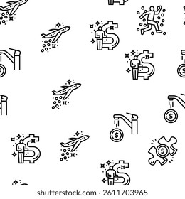 financial freedom money business Vector Seamless Pattern Thin Line Illustration