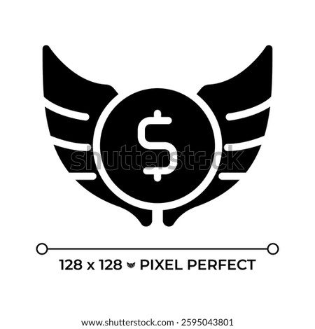 Financial freedom pixel perfect black glyph icon. Passive income, wealth building. Money management, economics. Silhouette symbol on white space. Solid pictogram. Vector isolated illustration