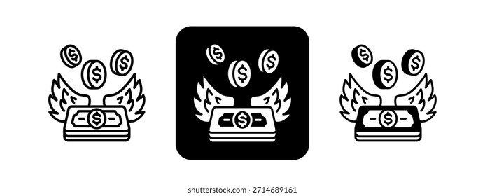 Libertad financiera Conjunto de Ilustración vectorial de dibujo de línea negra y color sólido