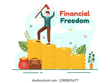 Financial Freedom Vector Illustration with Coins and Dollar to Save Money, Investment, Eliminate Debt, Expenses and Passive Income in Flat Background