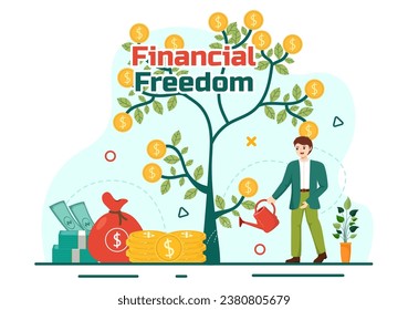 Financial Freedom Vector Illustration with Coins and Dollar to Save Money, Investment, Eliminate Debt, Expenses and Passive Income in Flat Background