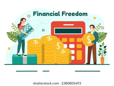 Financial Freedom Vector Illustration with Coins and Dollar to Save Money, Investment, Eliminate Debt, Expenses and Passive Income in Flat Background