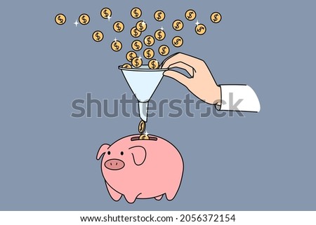 Financial funnel depositing money. Vector concept illustration of dollar coins attracted into business sale and generation profit funnel.