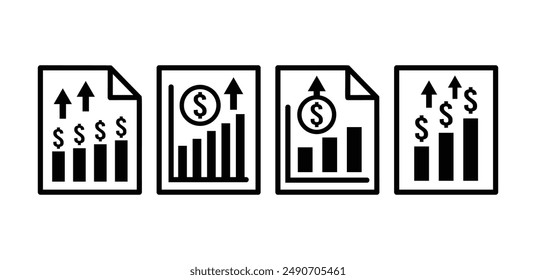 financial gain report analysis icon symbol vector design black white color illustration collection set isolated