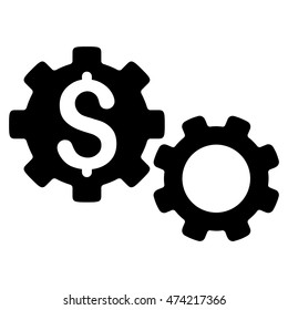Financial Gears icon. Vector style is flat iconic symbol with rounded angles, black color, white background.
