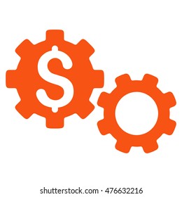 Financial Gears icon. Vector style is flat iconic symbol with rounded angles, orange color, white background.