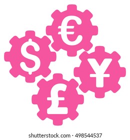 Financial Gears icon. Vector style is flat iconic symbol, pink color, white background.
