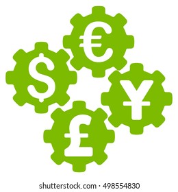 Financial Gears icon. Vector style is flat iconic symbol, eco green color, white background.