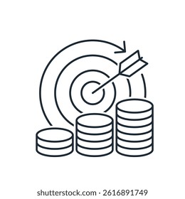 Financial goal, achieving financial success. Vector linear icon isolated on white background.