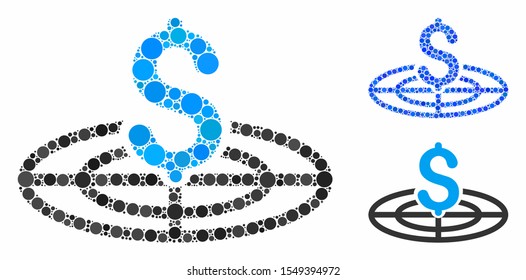 Financial goal composition of filled circles in various sizes and color hues, based on financial goal icon. Vector filled circles are composed into blue composition.
