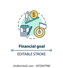 Financial goal concept icon. Budget plan. Wealthy future. Financial education. Money getting target idea thin line illustration. Vector isolated outline RGB color drawing. Editable stroke