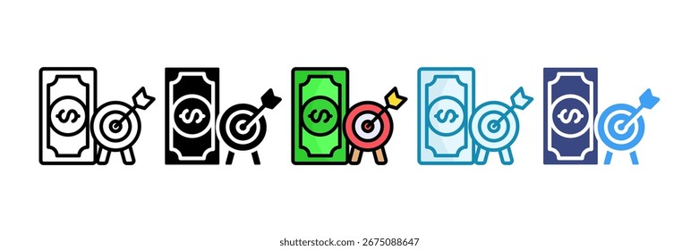 Conjunto de iconos de objetivos financieros Colección de estilos múltiples