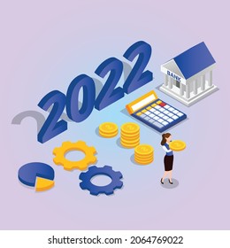 Financial goal year 2022 3d isometric vector illustration concept for banner, website, landing page, ads, flyer template