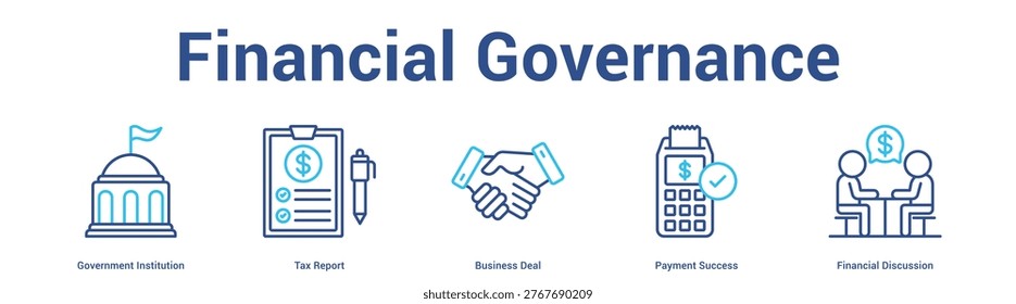 Financial Governance web banner icon set vector illustration concept for business with icon of Government Institution, Tax Report, Business Deal, Payment Succe.