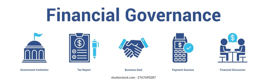 Financial Governance web banner icon set vector illustration concept for business with icon of Government Institution, Tax Report, Business Deal, Payment Succe.