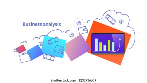 financial graph analytics business analysis concept sketch doodle horizontal isolated flat vector illustration